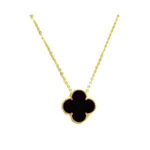 Black and Gold Stainless Steel Four Leaf Clover Necklace New